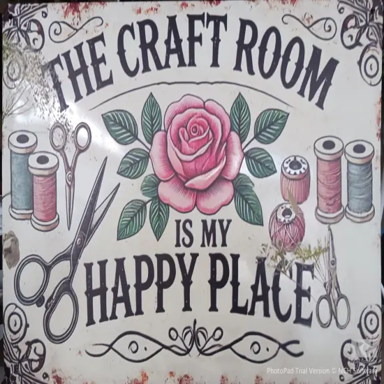 The Craft Room Is My Happy Place Metal Wall Plaque {1}