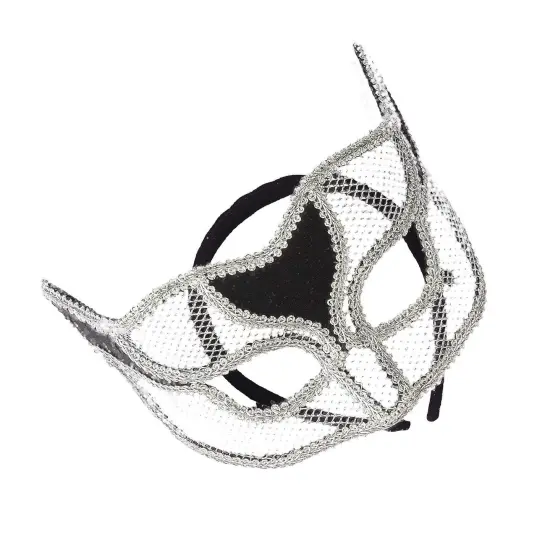 Elegant Silver Netted Masquerade Mask {5}