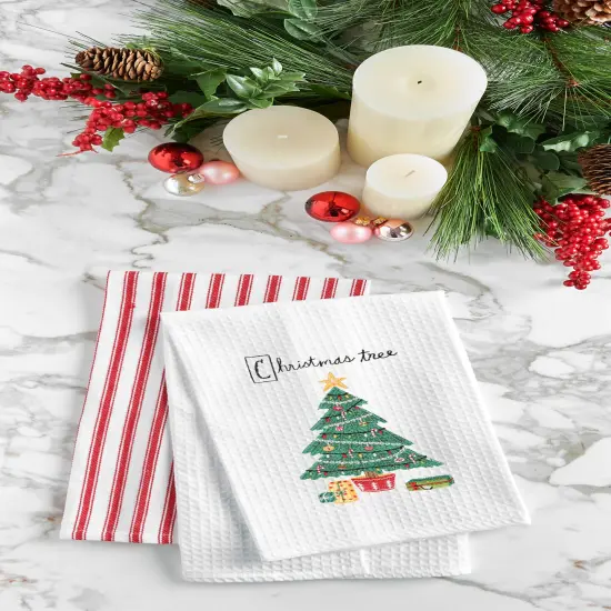 27" x 18' Holiday Christmas Tree Cotton Embroidered & Waffle Weave Kitchen Dish Towel {3}