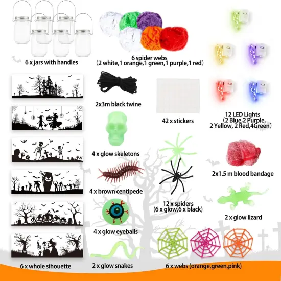 6pc - Glass Mason Jar DIY Lantern Kit,Halloween Craft Kit {4}