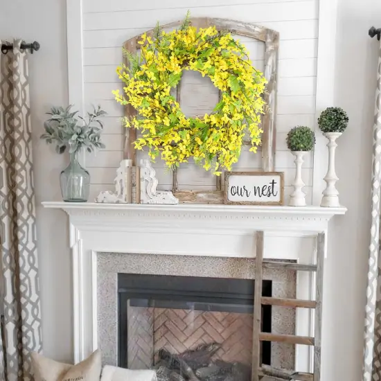 Summer 20 Inch Forsythia Wreath, Artificial Forsythia Wreath with Jasmine Garland and Greenery, Silk Floral Wreath for Front Door, Outdoor and Indoor Wall, Farmhouse, Patio, Garden, and Office Decor {3}