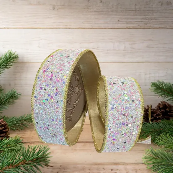 1.5" Sugar Plum Glitter Ribbon: Icy Iridescent (10 Yards) {3}