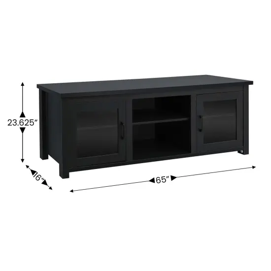 Merrick Lane Galena Traditional Full Glass Door 65" TV Stand for up to 80" TVs Black {4}