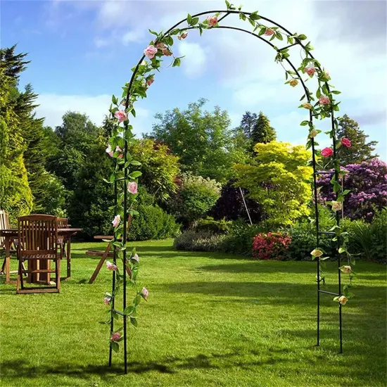 Outdoor Metal Black Wedding Arch Curved Garden Arbor for Climbing Plants Trellis {2}