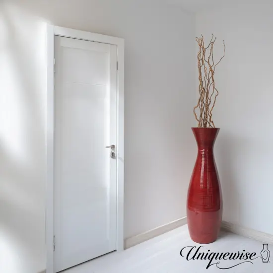 Uniquewise 24" Tapered Cylindrical Tall Bamboo Floor Vase with Flared Trumpet Top Decorative Accent for Dried Flowers Pampas Grass and Branch Arrangements Stylish Home and Office Decor Piece Red {5}