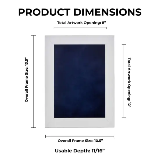 Classic White Wood Shadown Box Frame with Acrylic Front - Navy Blue Suede Backing, 30 Sizes {1}