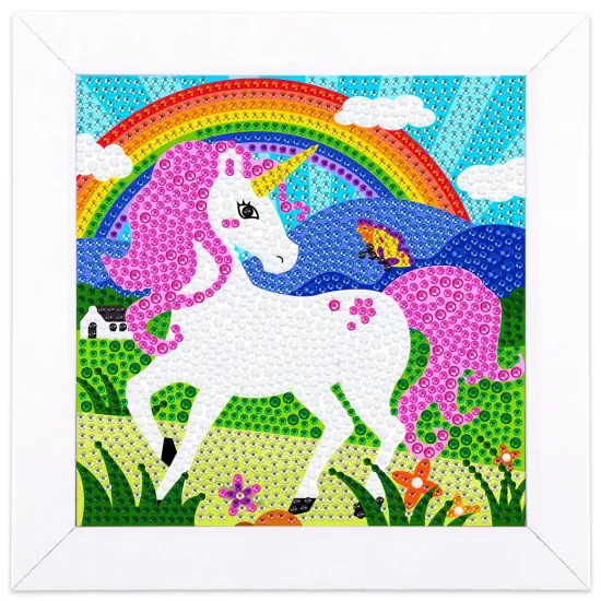 5D Diamond Painting Kit for Kids with Wooden Frame Art and Crafts for Kids Ages 6-8 - 10-12 Full Drill Painting by Number Kits Home Wall Decoration 6X6 inch (Pink) {2}