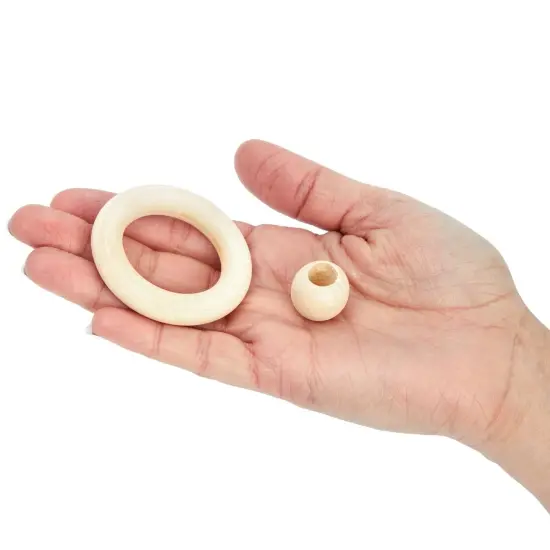 Bright Creations Set of 50 Wooden Beads and 30 Wood Rings for Macrame, DIY Pendant Connectors, Wall Hanging Craft (Rings 2.2 in/Beads 20mm) {4}