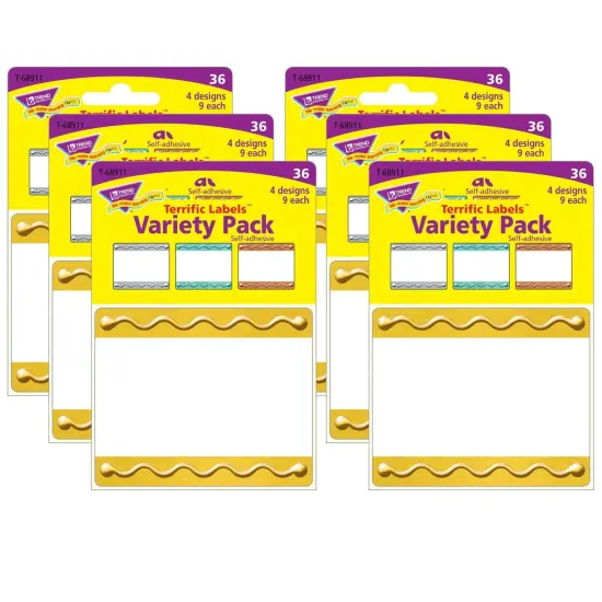 I &hearts; Metal&trade; Embossed Terrific Labels&trade; Variety Pack, 36 Per Pack, 6 Packs {1}