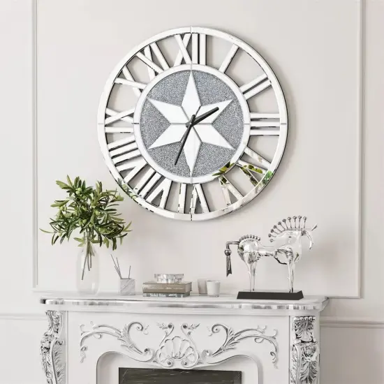 24'' Large Wall Clock Crystal Sparkle Twinkle Bling Crush Diamond Mirrored Clock {3}