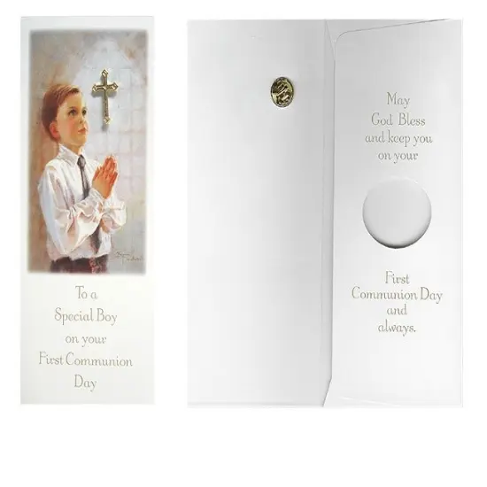 Roman Club Pack of 24 Boy First Communion Day Gift Card & Cross Pin #40118 Multicolor {1}