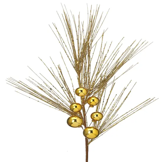 26" Gold Glittered Pine/ Ball Spray {1}
