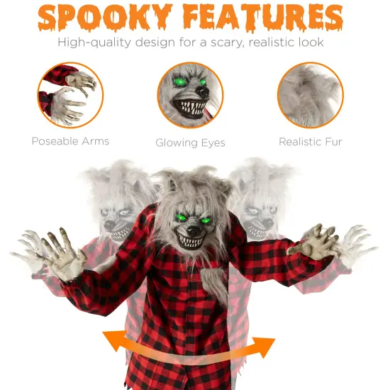 Best Choice Products 5ft Standing Werewolf, Howling Hudson Halloween Animatronic w/ Pre-Recorded Phrases, LED Eyes Gray/Red {5}
