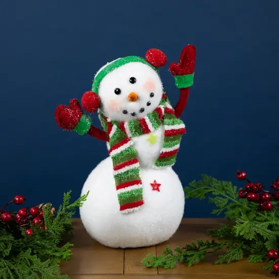 Northlight Waving Snowman with Earmuffs Glitter Christmas Figurine - 10" White {1}