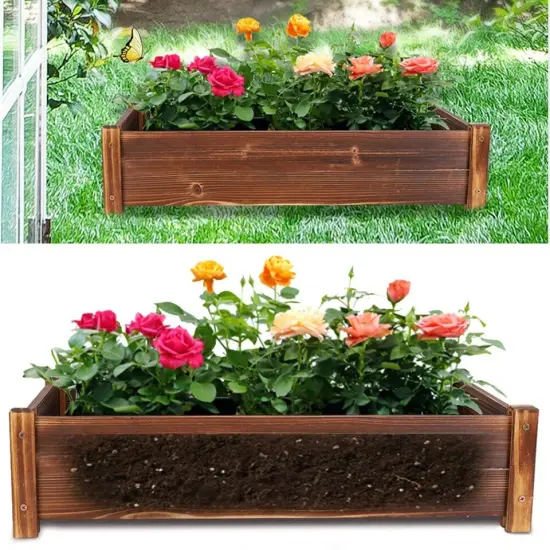 Raised Garden Bed Wood Planter Box Outdoor Planting Bed fr Vegetable Flower Herb {3}