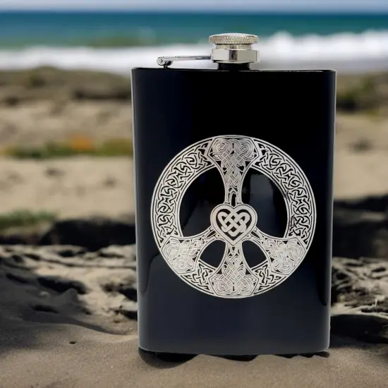 8oz BLACK Celtic Love and Peace Flask {4}