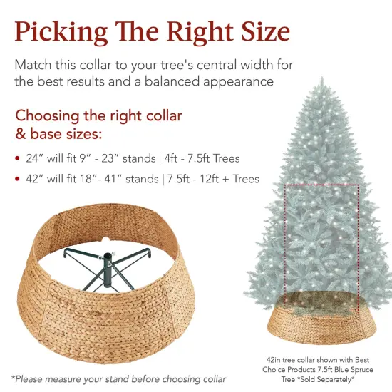 Best Choice Products 42in Woven Hyacinth Christmas Tree Collar, Tree Skirt Accessory w/ Cord Cut-Out Natural {4}