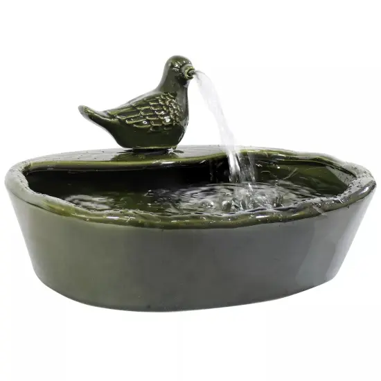 Dove Glazed Ceramic Outdoor Solar Water Fountain - 7 in {1}