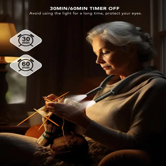 Neck Reading Light, Book Light for Reading in Bed [Steering Shafts Adjustment], Bendable Silicone Arm, Long Lasting LED Rechargeable Knitting Light for Camping, Repair, Crochet & Craft, Black {5}