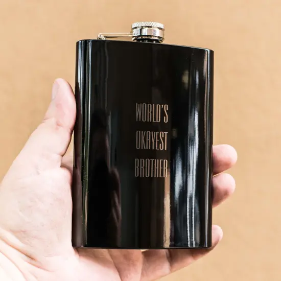 8oz BLACK World's Okayest Brother Flask {5}