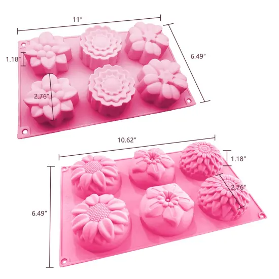 3 Pack Silicone Soap Molds, 6 Cavities Flower Making Mold, Included Rectangle Shape Supplies, Perfect for Handmade Soaps, Homemade Chocolate {1}