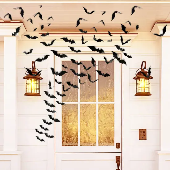 64 Pieces Halloween Decorations Bats Wall Decor Halloween Party Decorations Indoor Outdoor Halloween Decor Supplies,Reusable PVC 3D Black Bats Stickers for Creepy Home Bathroom Decor {1}