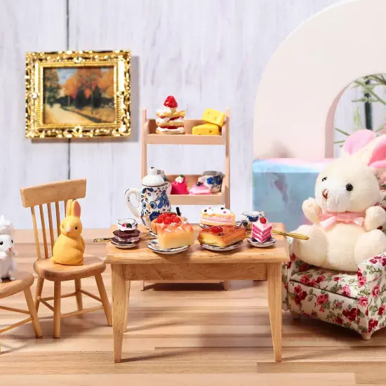 2 Set 1:12 Dollhouse Miniature Porcelain Tea Cup 30 Pieces Mini Flowers Pattern with Golden Trim Teapot Cup Plate Dollhouse Kitchen Accessories (Charming Style) {4}