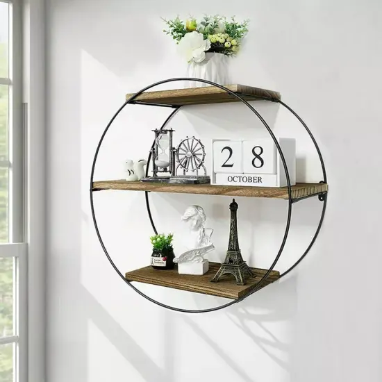 20" Multi Teir Industrial Round Floating Shelf Circle Wall Shelf Hanging Display {1}