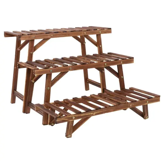 Large Wood Tier Shelf Flower Plant Display Stand Rack Freestanding Movable Bench {1}