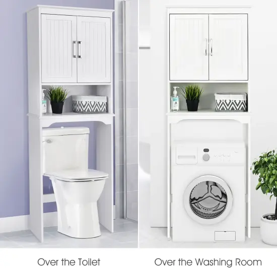 Costway Over The Toilet Space Saver Bathroom Organizer w/ Storage Cabinet & Shelf White {3}