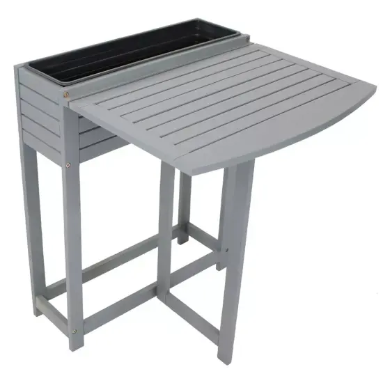 Acacia Wood Folding Table with Planter Box - 30.5" H - Gray {5}