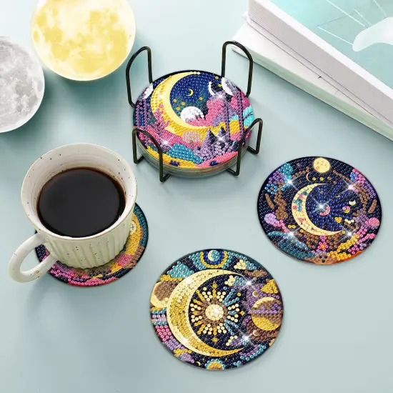 8 PCS Mystical Moon Diamond Art Coasters Diamond Art Coasters Kits with Holder Mystical Moon DIY Coasters for Beginners, Adults, Kids, Diamond Art Crafts Supplies {2}