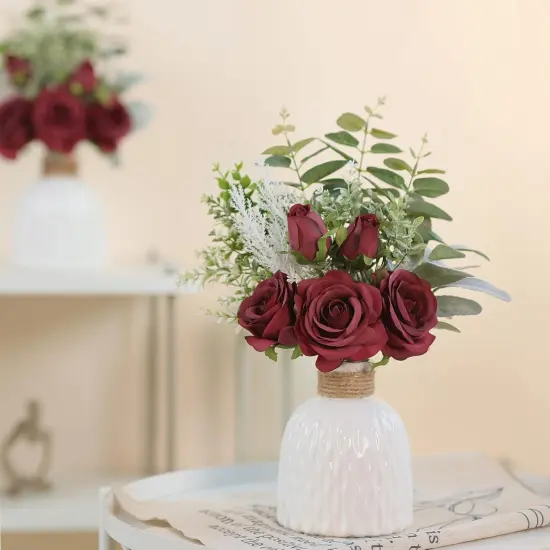 Silk Roses & Eucalyptus in Ceramic Vase Decor White {7}