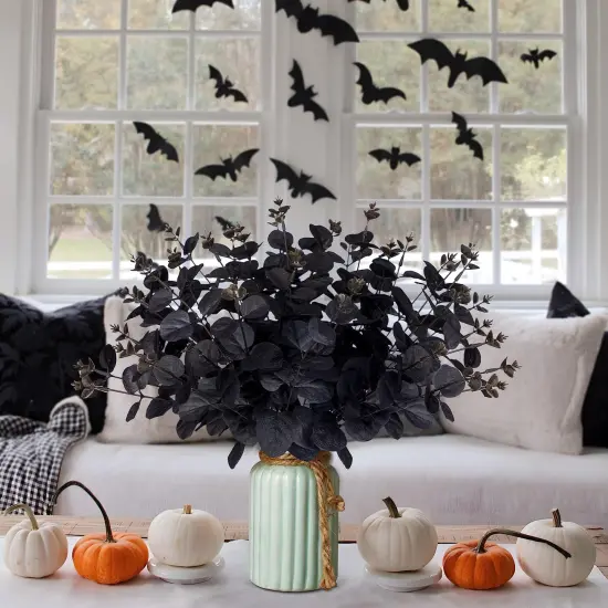 14PCS Black Halloween Decor Artificial Flowers Bulk - Eucalyptus Stems Branches Decorations for Table Indoor Centerpieces {3}