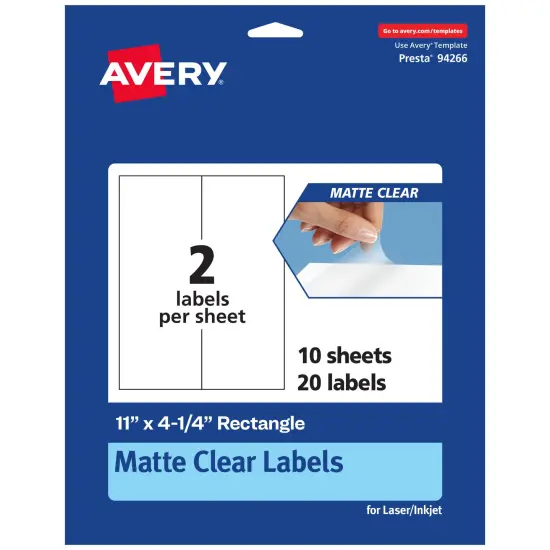Avery Matte Clear Labels,11" x 4-1/4" Rectangle {7}