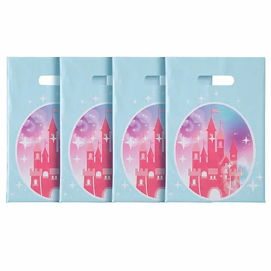 Pink Princess Party Castle Plastic Treat Bags 8 1/2" x 12" - 12 Pc {5}