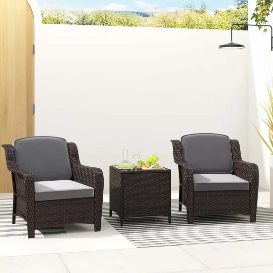 Costway 3 PCS Outdoor Patio Furniture Set with Cushions and Tempered Glass Coffee Table {1}