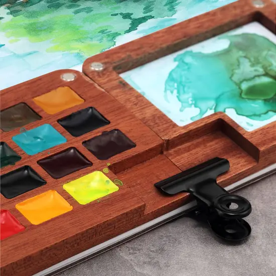 SoHo Urban Artist Mini Wooden Travel Watercolor Set of 15 - Professional Watercolor Paint Set for Watercolorists & Plein Air Artists, Semi-Moist Pans, Pocket-Sized Magnetic Wood Case with Mixing Area {5}