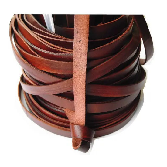 5 Yards 10mmx2mm Genuine Cow Hide Flat Leather Srip, 10mm Wide Real Leather Craft for Jewelry Making LeatherRush (Brown) {3}