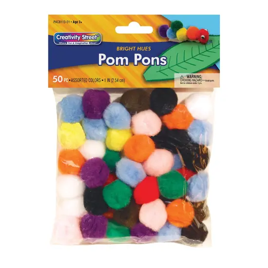 Pom Pons, Bright Hues, 1", 50 Per Pack, 12 Packs {2}