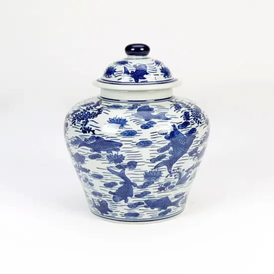 AA Importing Koi Pond Design Ginger Jar with Lid Blue {1}