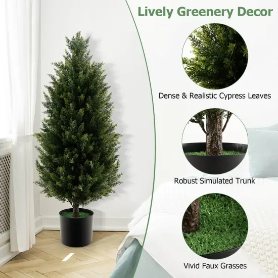 Costway 1/2 Pack 37.5" Artificial Topiary Cedar Tree with Cement Plastic Pot & Realistic Moss {6}