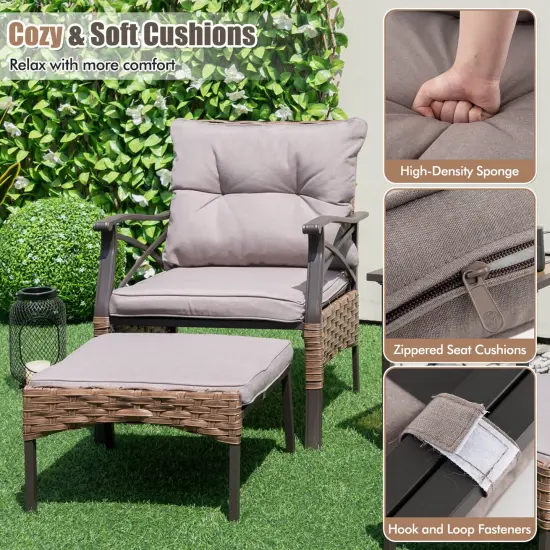Costway 5 PCS Patio Furniture Set with 2-Tier Coffee Table & 2 Ottomans Cushions Included {6}