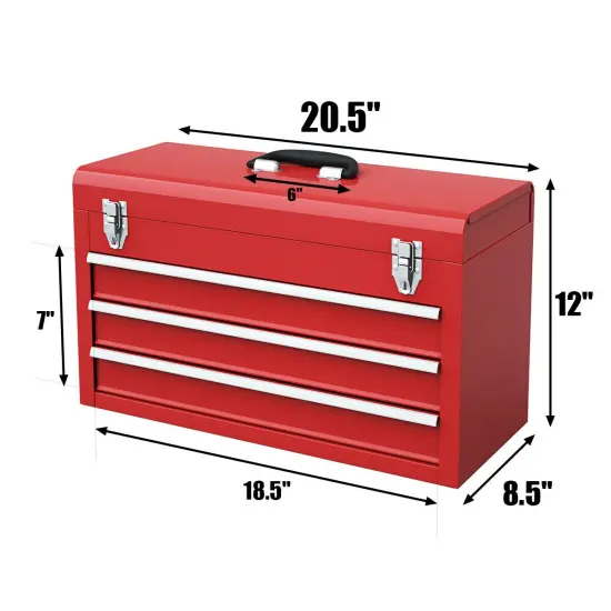 Costway Portable Tool Chest Box Storage Cabinet Garage Mechanic Organizer 3 Drawers Black/Red/Blue {3}