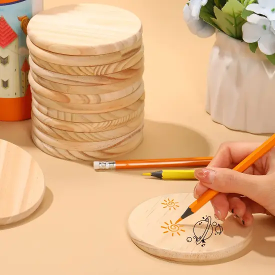12 Pieces Unfinished Wood Coasters, 4 Inch Round Blank Wooden Coasters Crafts Coasters for DIY Architectural Models Drawing Painting Wood Engraving Wood Burning Laser Scroll Sawing {1}