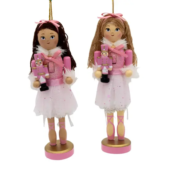 4" Clara With Blonde & Brunette Hair Nutcracker Ornaments, 2 Set {1}