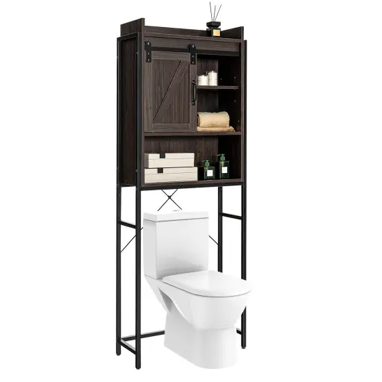 Costway Over-The-Toilet Storage Cabinet Bathroom Organizer w/ Sliding Barn Door Rustic Brown/Espresso/Grey {7}
