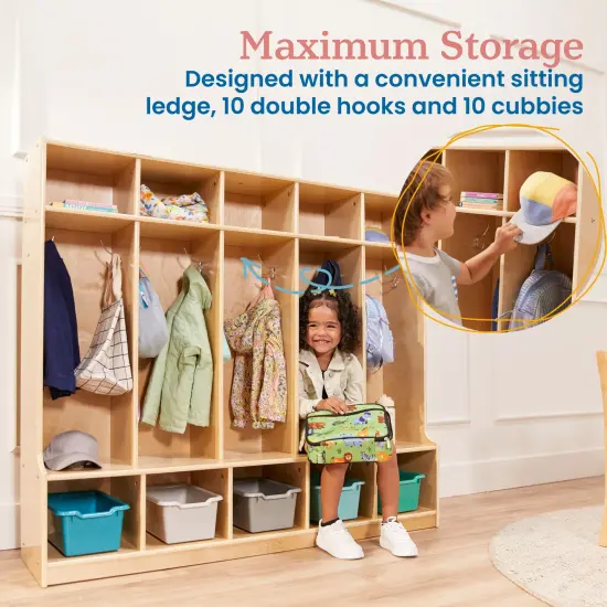 5-Section Coat Locker with Bench and 5 Scoop Front Storage Bins Contemporary {5}