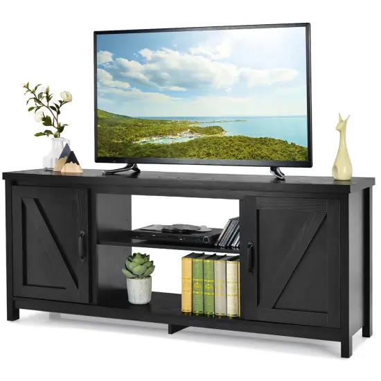 Costway 59'' TV Stand Media Console Center w/ Storage Cabinet for 65'' TV Natural\Black\Coffee {7}