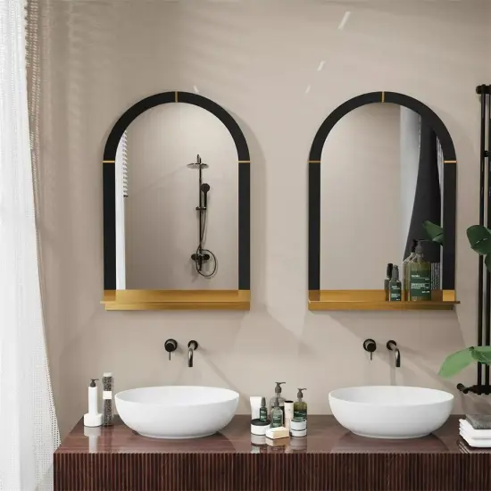 Modern Arched Mirror with Shelf 20 x 30" Gold Transitional Arch Mirror for Wall {4}
